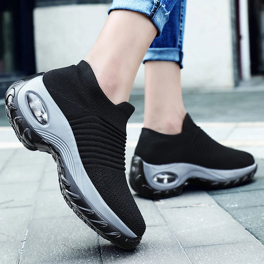 Therapeutische Damen-Sneaker mit Plateau, Schwarz, Weiß, Rot 4