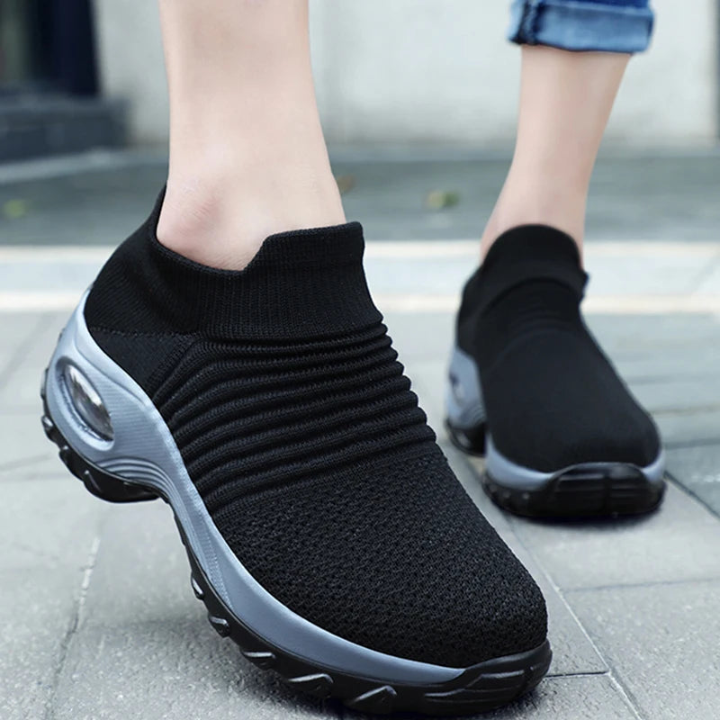 Therapeutische Damen-Sneaker mit Plateau, Schwarz, Weiß, Rot 5