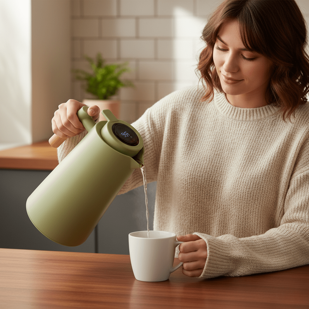 Thermoskanne 1L Auslaufsicher Minimalistisch für Kaffee und Tee 2