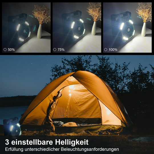 Tragbarer Camping Ventilator Mit LED-Beleuchtung, 4 Geschwindigkeitsstufen, Solarbetrieben, 20800 mAh Powerbank 4