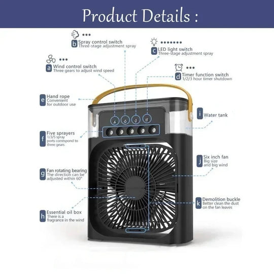 Unisex 3-in-1 Luftkühler mit Wasser, Ventilator und Luftbefeuchter Tragbar 4