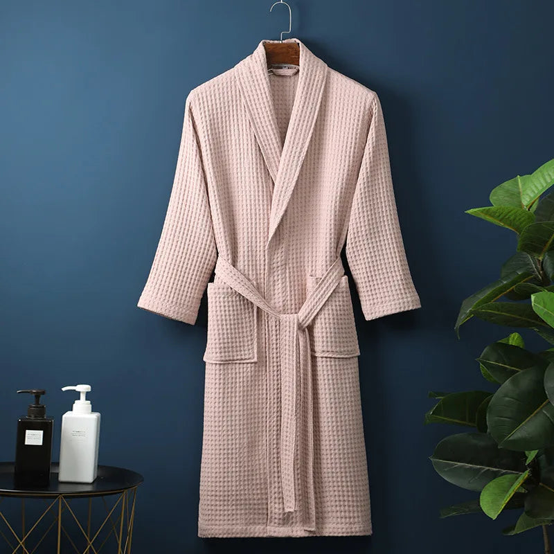 Unisex Bademantel Waffelstruktur Atmungsaktives Material mit Praktischen Taschen 5