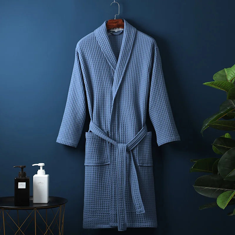 Unisex Bademantel Waffelstruktur Atmungsaktives Material mit Praktischen Taschen 9