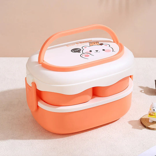 Unisex Bento-Lunchbox mit Bärenmotiv und praktischem Fächerdesign 0