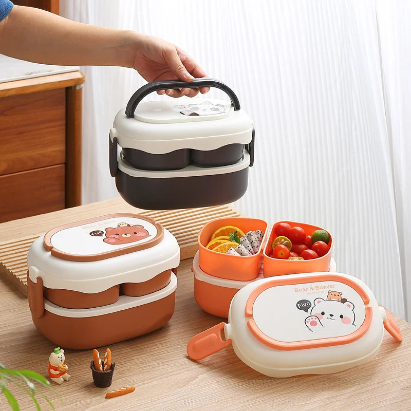 Unisex Bento-Lunchbox mit Bärenmotiv und praktischem Fächerdesign 1