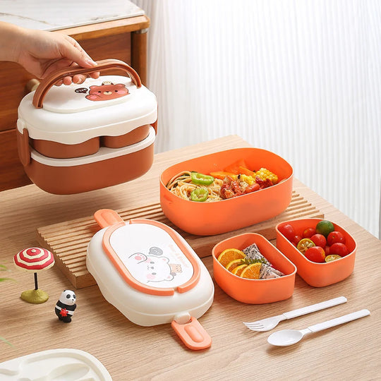 Unisex Bento-Lunchbox mit Bärenmotiv und praktischem Fächerdesign 2