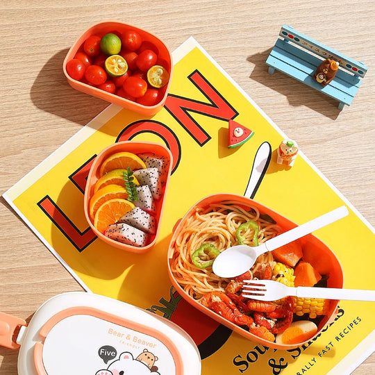 Unisex Bento-Lunchbox mit Bärenmotiv und praktischem Fächerdesign 4