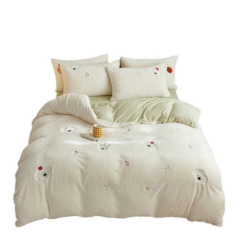 Unisex Bettwäscheset Teddyfleece mit Wendedecke und Stickerei 5