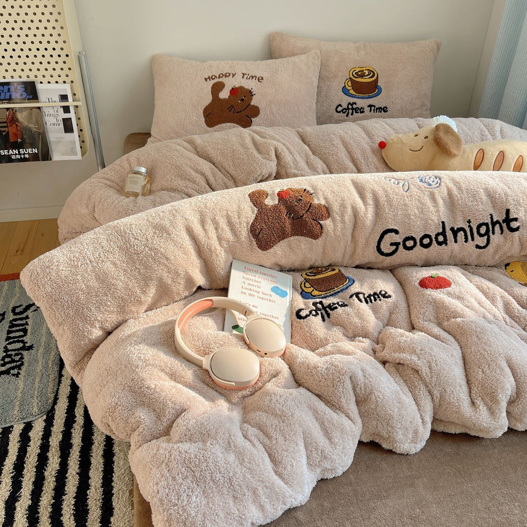 Unisex Bettwäscheset Teddyfleece mit gestickten Cartoon-Motiven 2