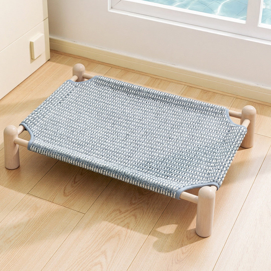 Unisex Haustierbett Erhöht mit Holzrahmen und Atmungsaktivem Design 0