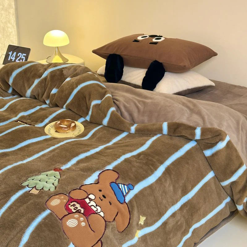 Unisex Kuscheldecken- und Kissenbezug-Set mit Katzenapplikationen 2
