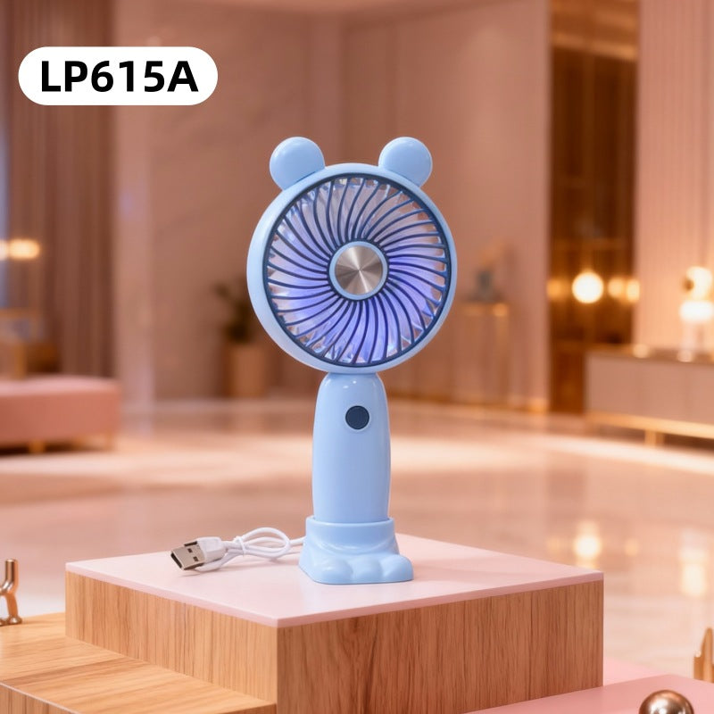 Unisex Mini-Handventilator Tragbar mit LED-Lichtring und Bärenohren-Design 0