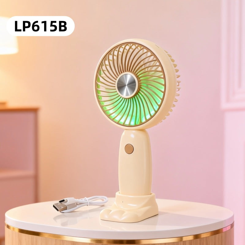 Unisex Mini-Handventilator Tragbar mit LED-Lichtring und Bärenohren-Design 14