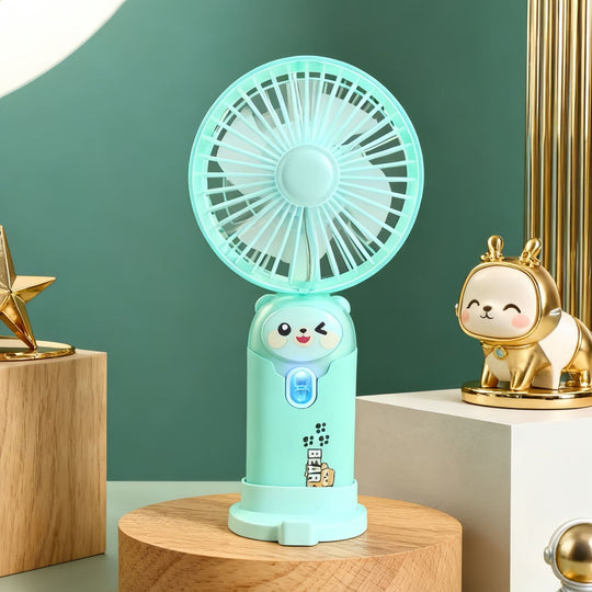 Unisex Mini-Handventilator Tragbar mit LED-Lichtring und Bärenohren-Design 15