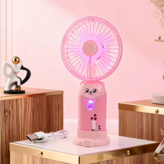 Unisex Mini-Handventilator Tragbar mit LED-Lichtring und Bärenohren-Design 21
