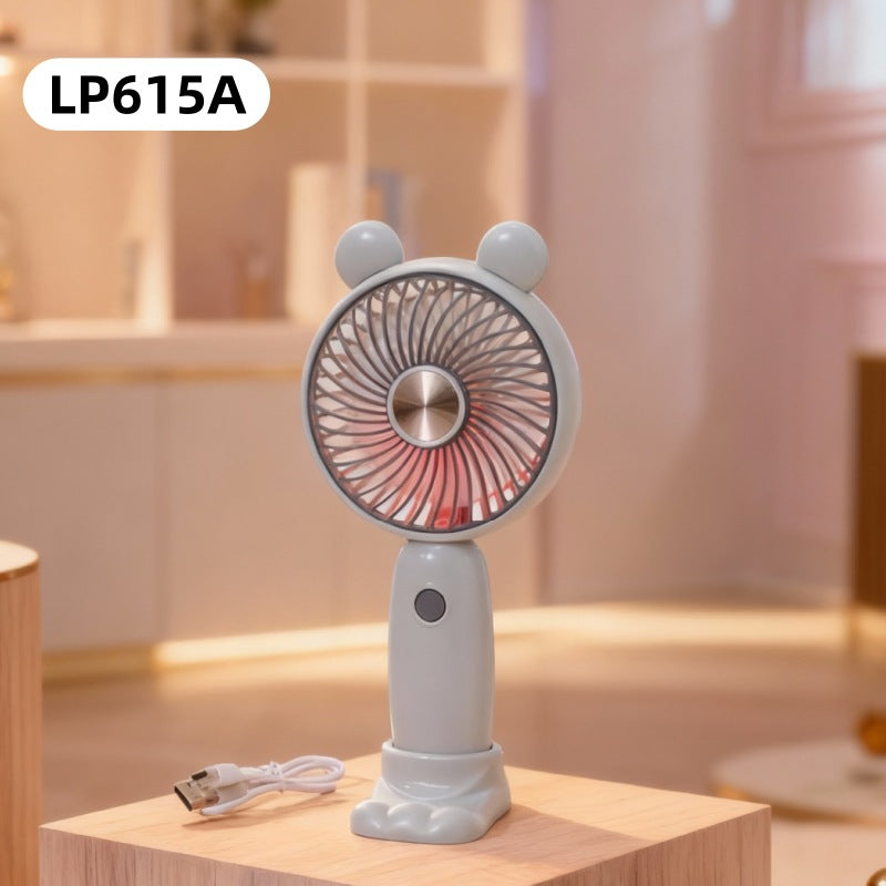 Unisex Mini-Handventilator Tragbar mit LED-Lichtring und Bärenohren-Design 24