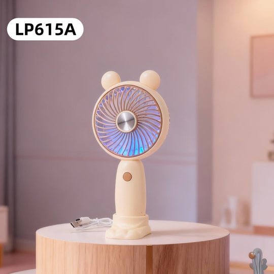 Unisex Mini-Handventilator Tragbar mit LED-Lichtring und Bärenohren-Design 6