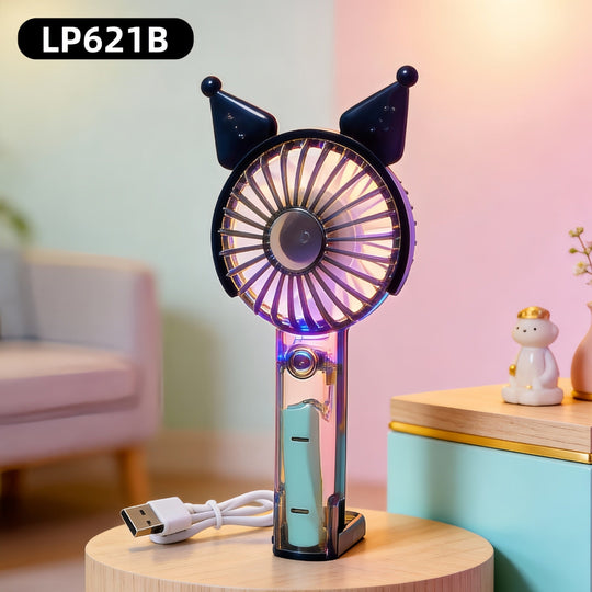 Unisex Mini-Handventilator Tragbar mit LED-Lichtring und Bärenohren-Design 9
