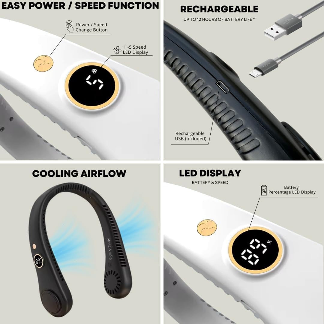 Unisex Nackenventilator Tragbar Flügellos mit 5 Geschwindigkeiten 4