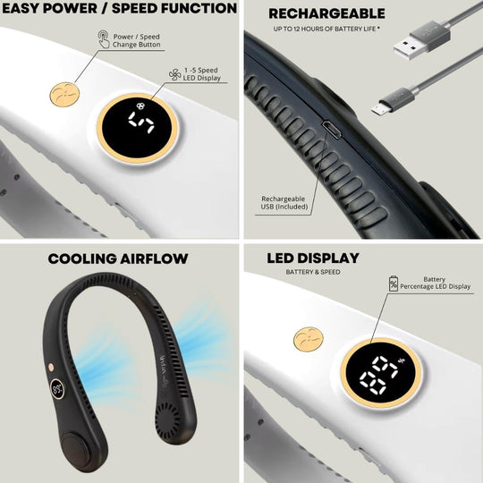 Unisex Nackenventilator Tragbar Flügellos mit 5 Geschwindigkeiten 4