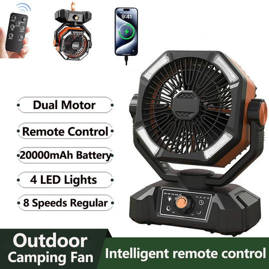 Unisex Tragbarer Campingventilator mit 20.000 mAh Akku und LED-Laternen 0