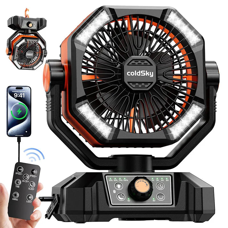 Unisex Tragbarer Campingventilator mit 20.000 mAh Akku und LED-Laternen 10