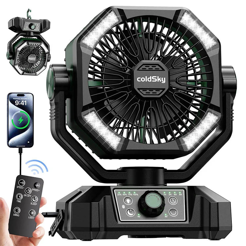 Unisex Tragbarer Campingventilator mit 20.000 mAh Akku und LED-Laternen 11