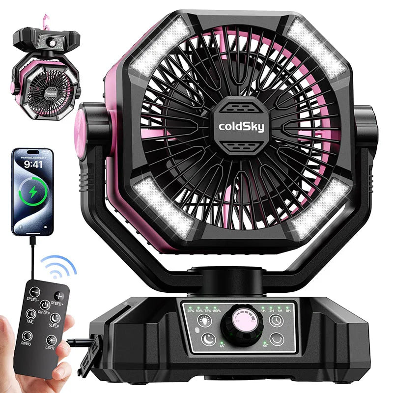 Unisex Tragbarer Campingventilator mit 20.000 mAh Akku und LED-Laternen 12