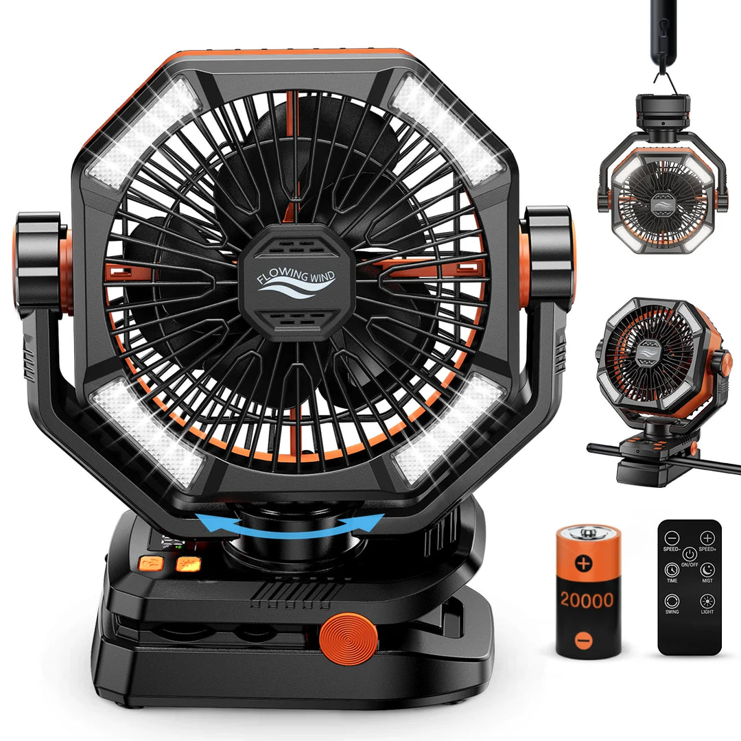 Unisex Tragbarer Campingventilator mit 20.000 mAh Akku und LED-Laternen 6