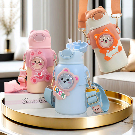 Unisex Trinkflasche Kinder Mit Tiermotiv Praktische Klappöffnung Und Abnehmbarem Tragegurt 1