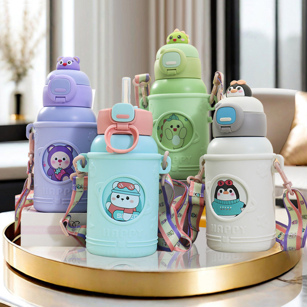 Unisex Trinkflasche Kinder Mit Tiermotiv Praktische Klappöffnung Und Abnehmbarem Tragegurt 2