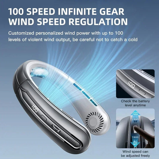 Unisex USB-Halsventilator Tragbar Blattlos Wiederaufladbar mit LED-Anzeige 3