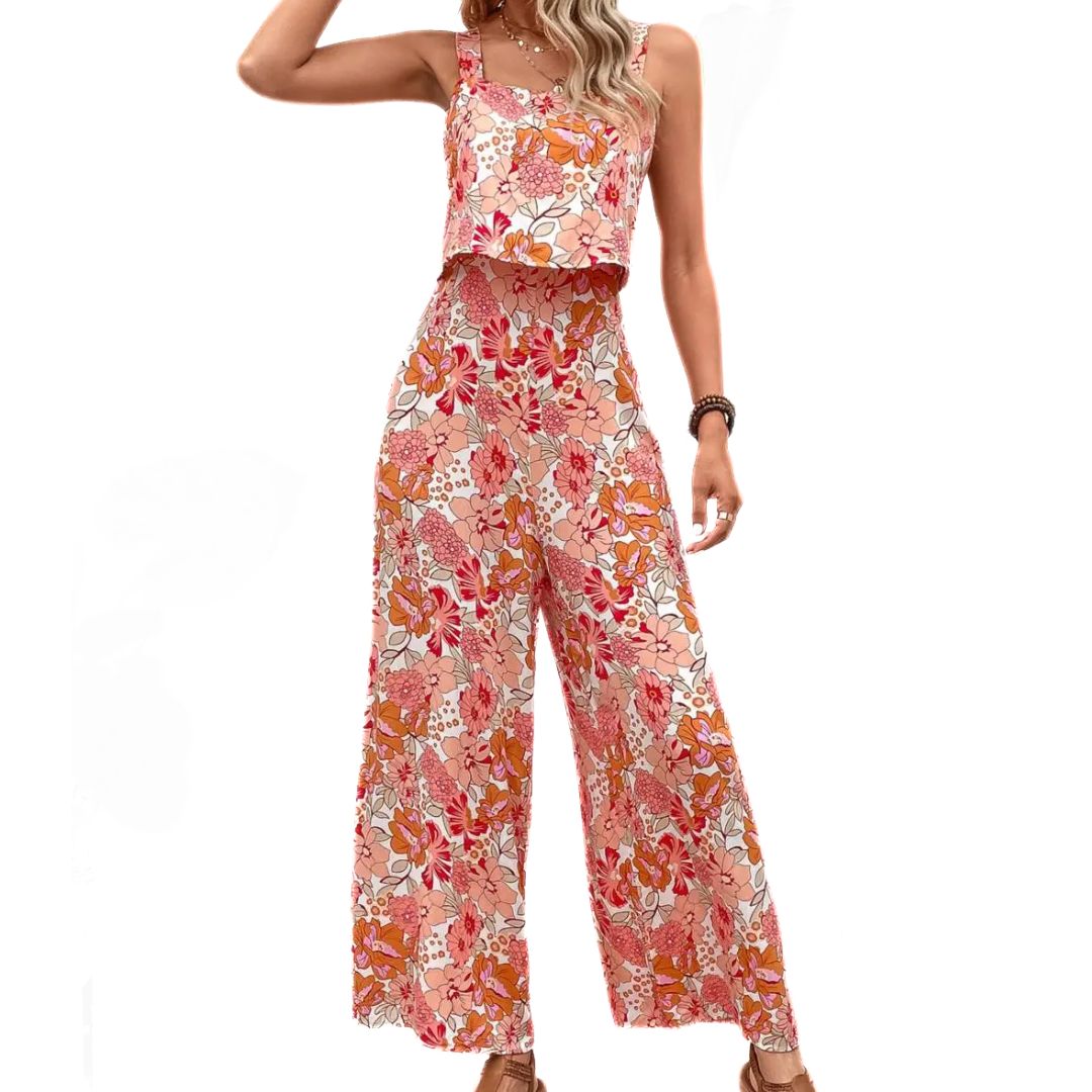 Damen Jumpsuit Sommer Elegant Blumen Polyester Ärmellos 4