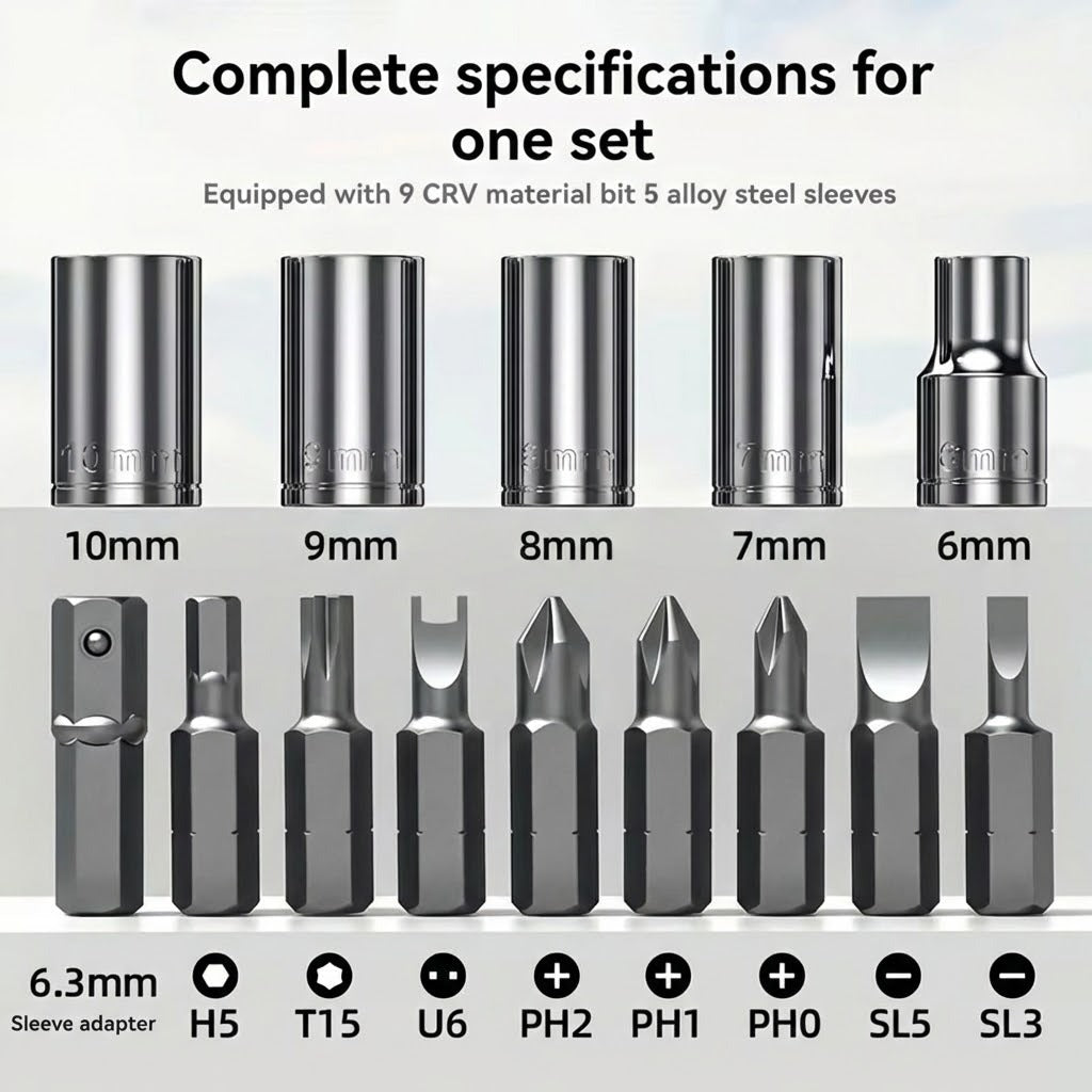 Vielseitiger Schraubendreher Set mit 14 Funktionen und Torx Köpfen 6