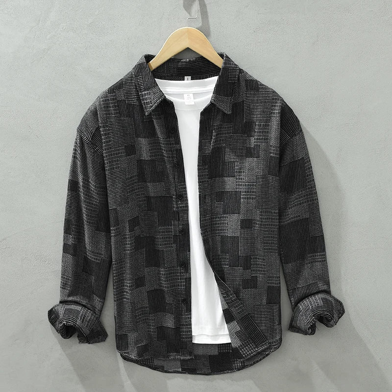 Herren Langarmshirt Patchwork Baumwolle Polyester Stylish 1
