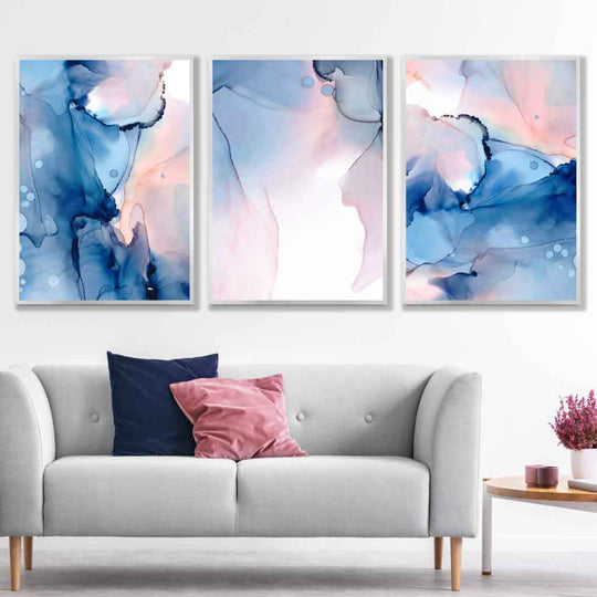 Wandkunst Set mit 3 Postern in Blau und Rosé 3