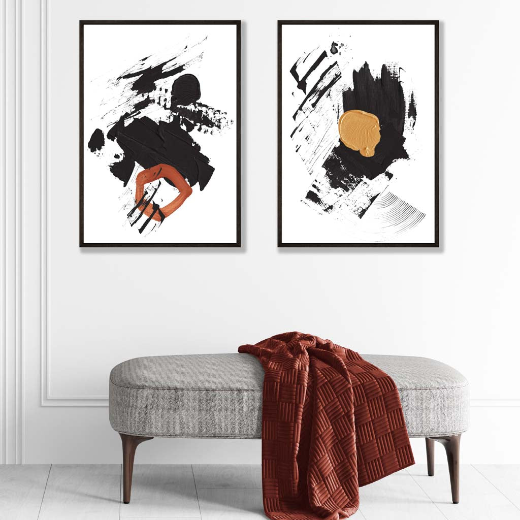 Wandkunst Set mit Abstrakten Mustern in Schwarz und Gelb 1