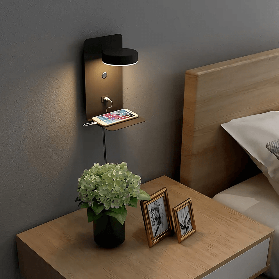 Wandleuchte Schwarz Innen Mit Drehbarem Kopf Und USB-Ladestation - LED Wandlampe Für Schlafzimmer Und Wohnzimmer 0