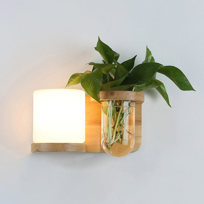 Wandleuchte aus Holz im Art-Deco-Stil mit Hydrokultur-Blumentopf 0