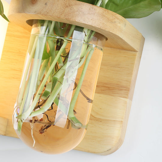 Wandleuchte aus Holz im Art-Deco-Stil mit Hydrokultur-Blumentopf 1