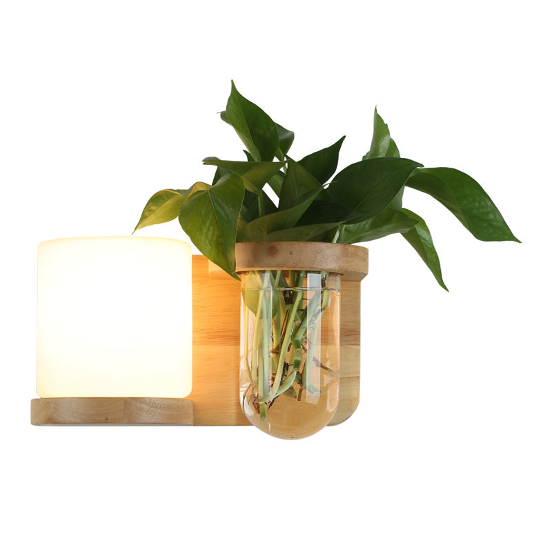 Wandleuchte aus Holz im Art-Deco-Stil mit Hydrokultur-Blumentopf 2