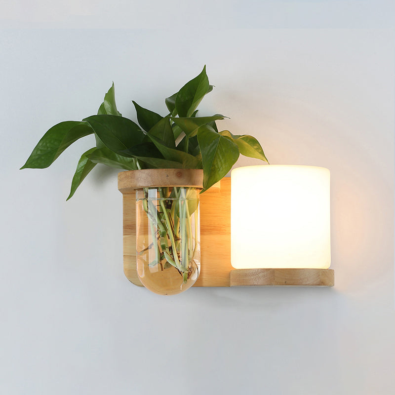 Wandleuchte aus Holz im Art-Deco-Stil mit Hydrokultur-Blumentopf 6