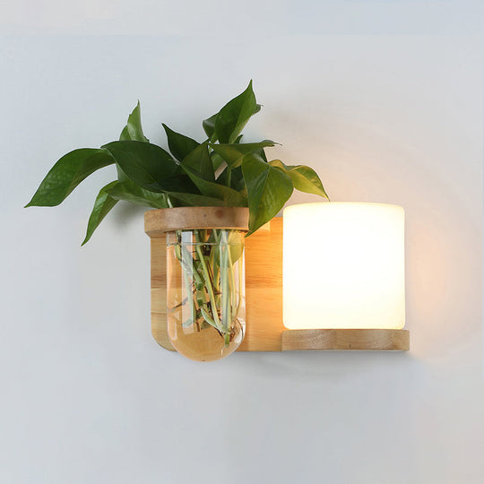 Wandleuchte aus Holz im Art-Deco-Stil mit Hydrokultur-Blumentopf 6