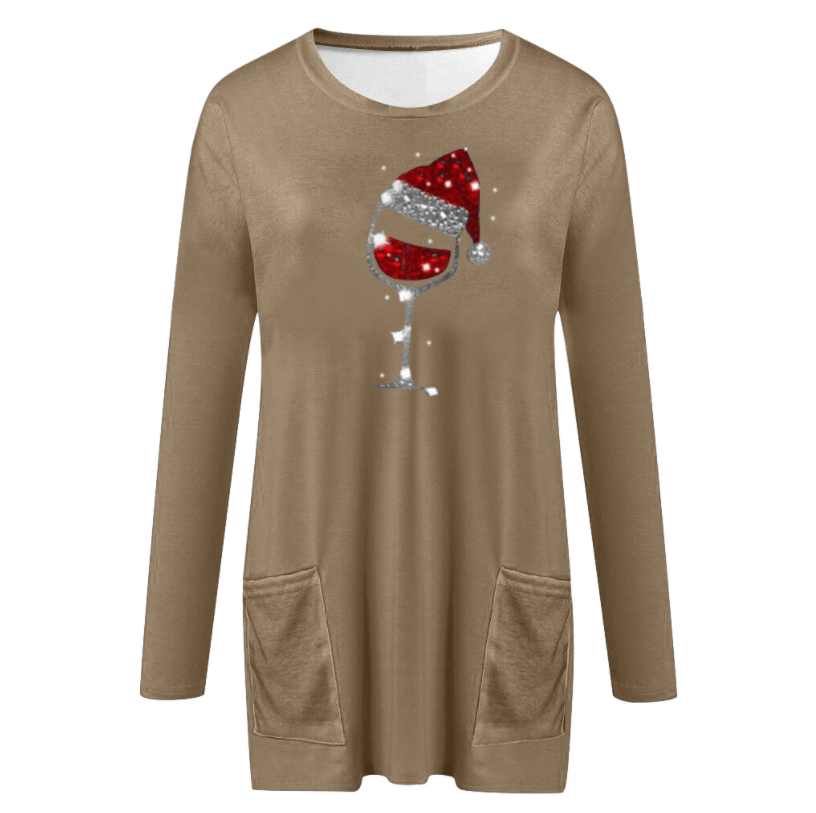 Wein & Weihnachtsmannmütze Lässiger Pullover Für Frauen