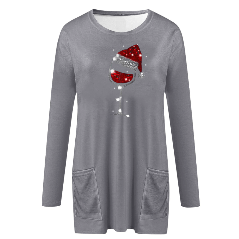 Wein & Weihnachtsmannmütze Lässiger Pullover Für Frauen