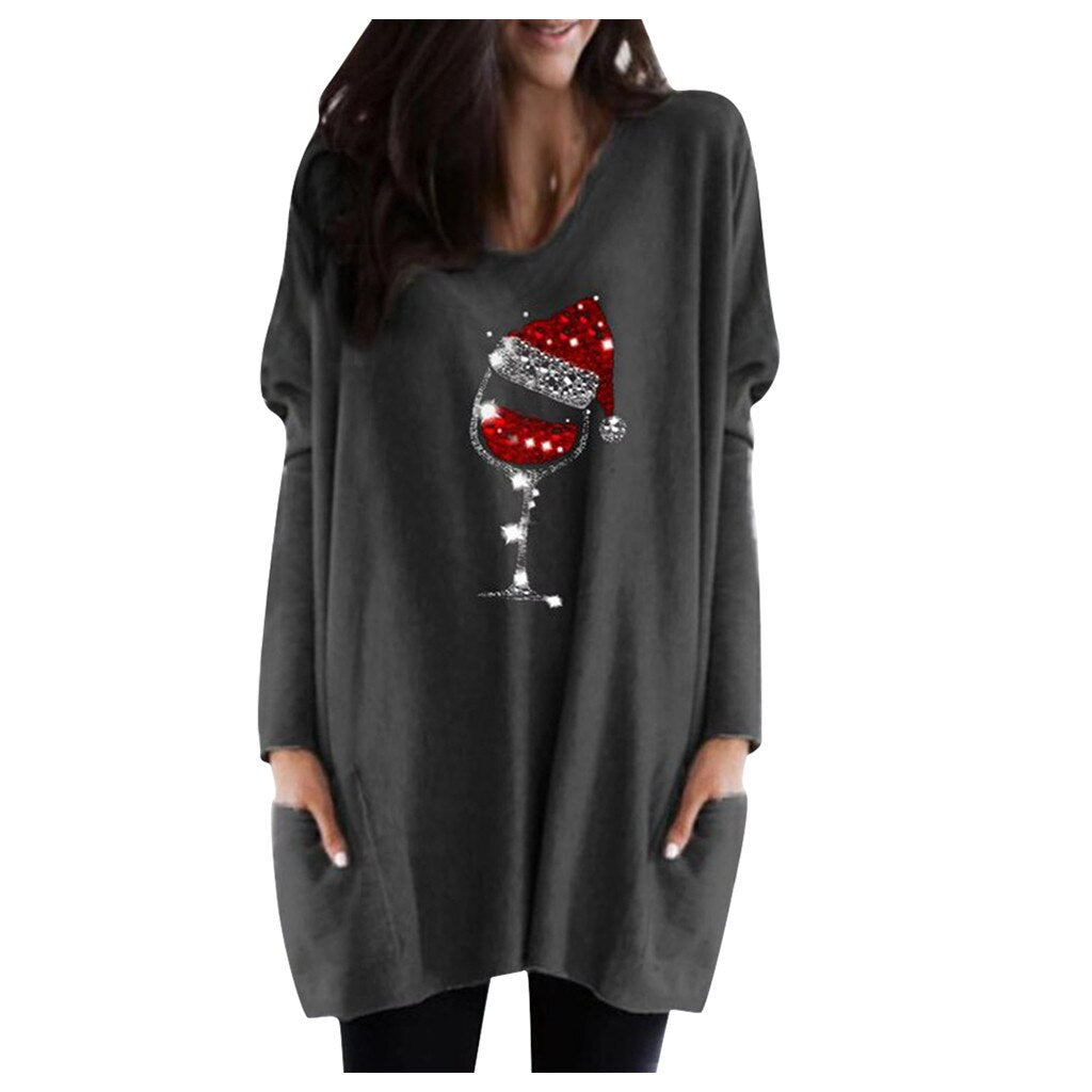 Wein & Weihnachtsmannmütze Lässiger Pullover Für Frauen