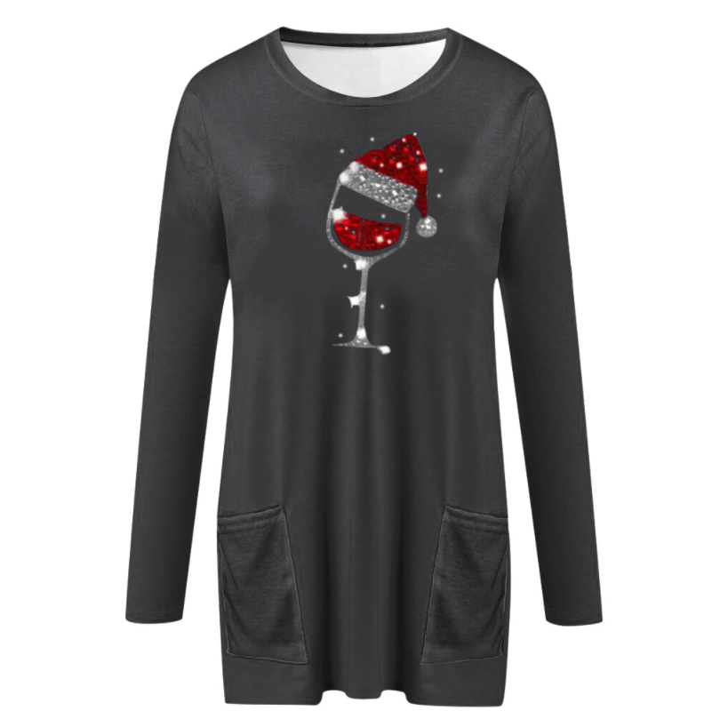 Wein &amp; Weihnachtsmannmütze Lässiger Pullover Für Frauen