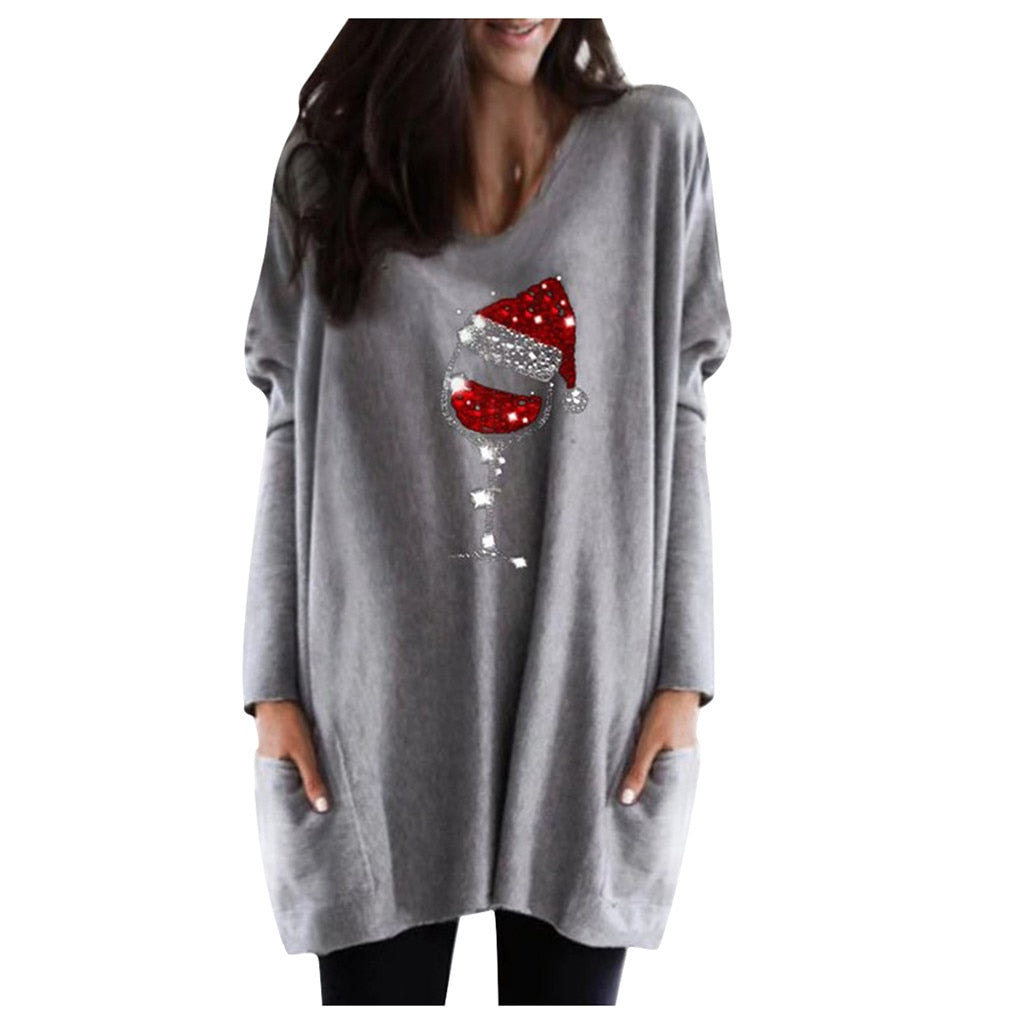 Wein & Weihnachtsmannmütze Lässiger Pullover Für Frauen
