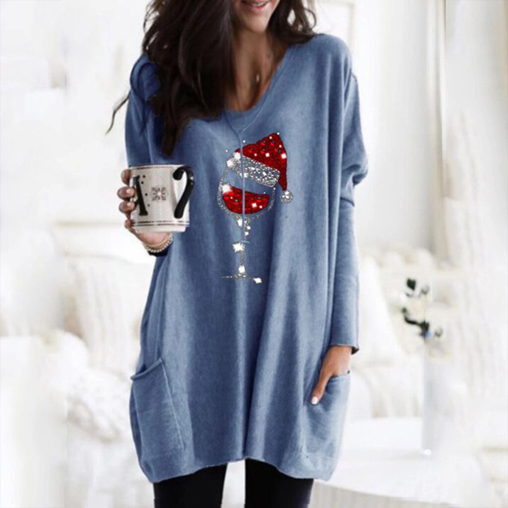 Wein & Weihnachtsmannmütze Lässiger Pullover Für Frauen