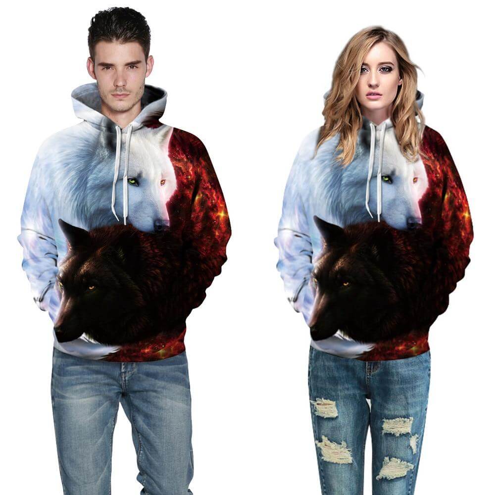 Weiß Und Schwarz Wolf Hoodie